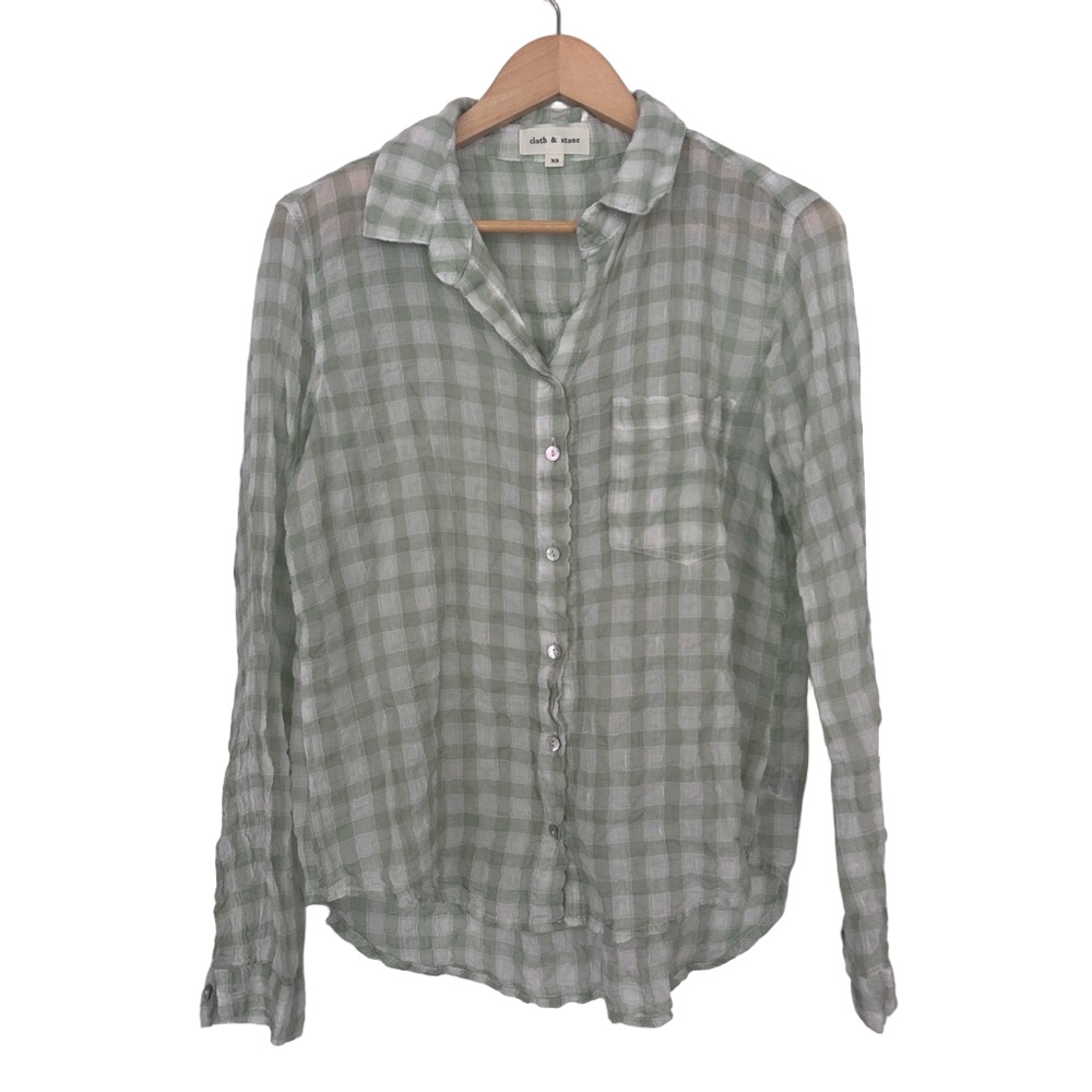 Anthropologie Cloth & Stone Long-Sleeve Relaxed Buttondown Shirt Green Plaid